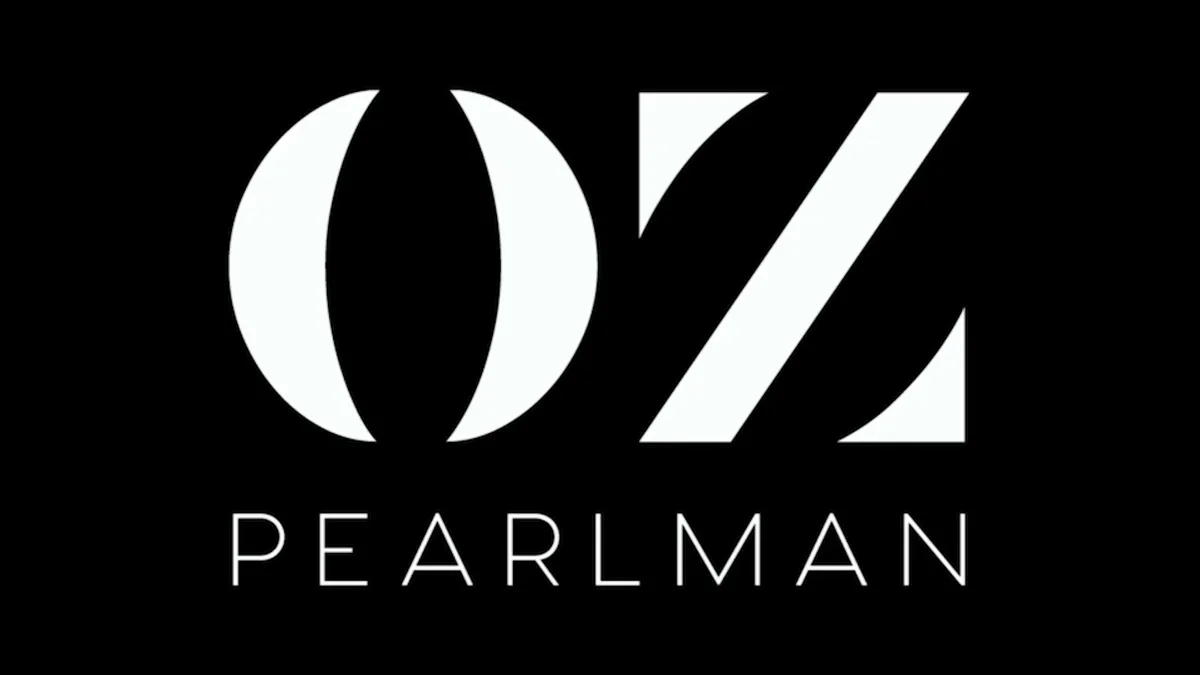 The Oz Pearlman wordmark in white on black: OZ in large letters over PEARLMAN.